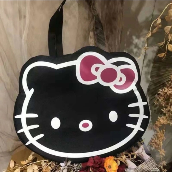 Bags | Hello Kitty Face Tote Shopping Travel Bag Black | Poshmark